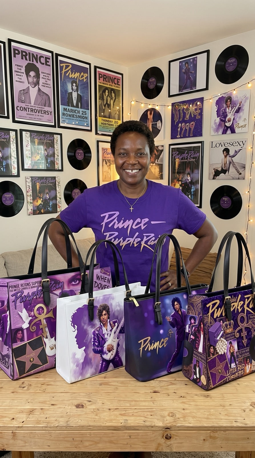 Purple Rain Bags - all four handmade Prince tribute tote designs