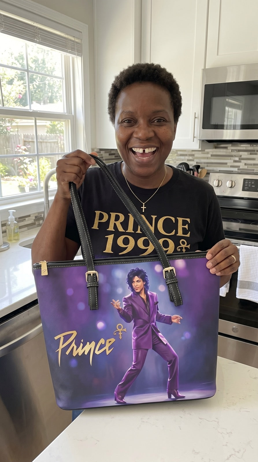 Prince black stage photo handmade tote bag