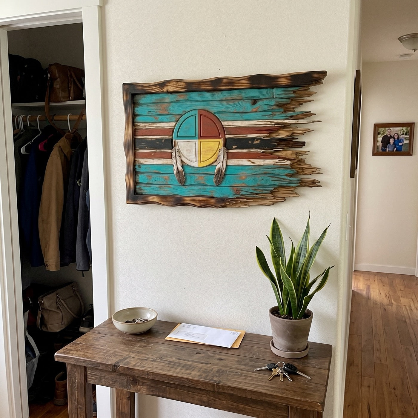 Customer photo - medicine wheel flag in hallway